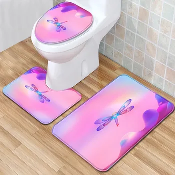 

Gradient Pattern Carpet Toilet Floor Mat 3-piece Bathroom Non-slip Rug Kitchen Bathroom Doormat