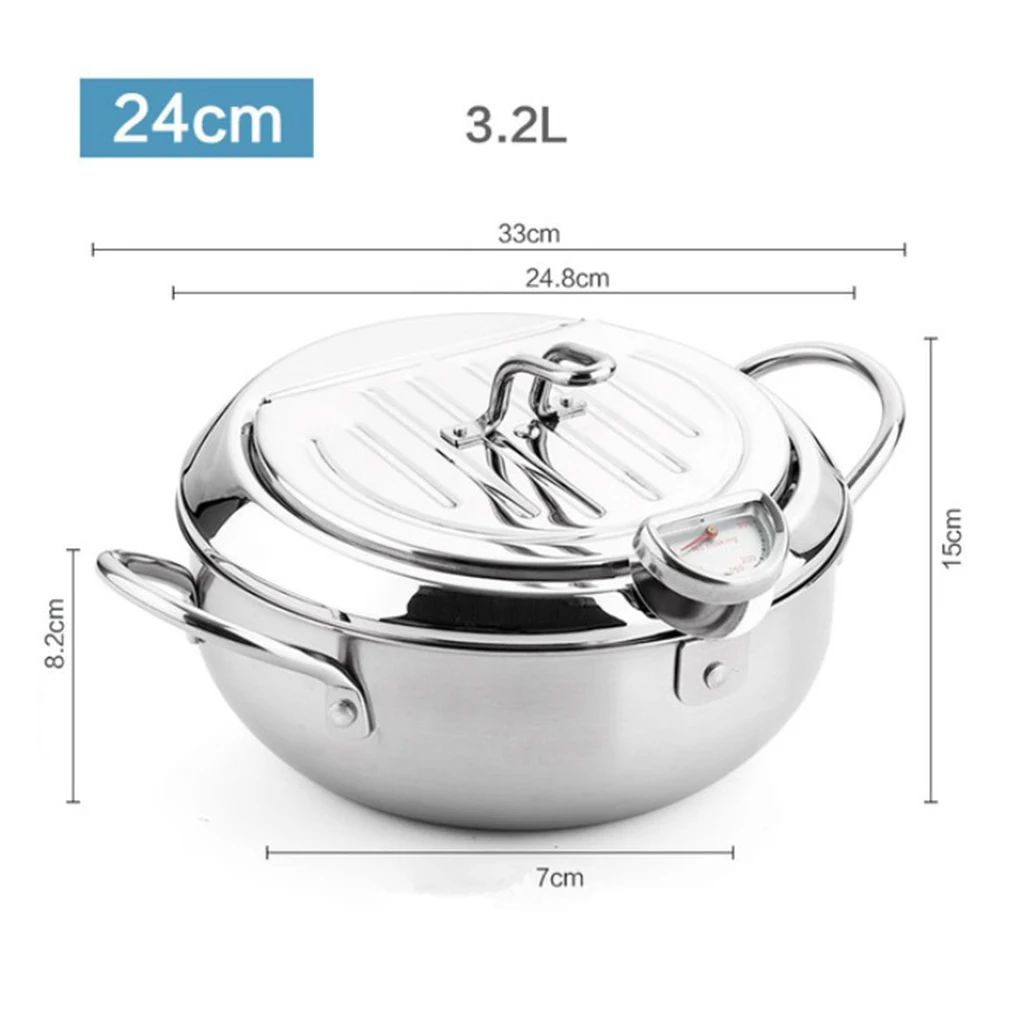 Kitchen Cooking Pot Deep Frying Pot Tempura Fryer Pan Temperature Controllable with Oil Drainage Rack in Lid