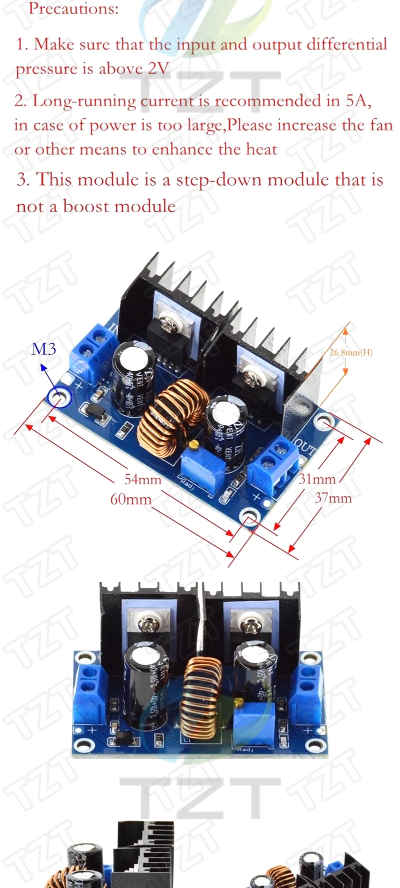 1/3PCS XL4016 PWM Einstellbare 4-36V Zu 1,25-36V Step-Down Board Modul max 8A 200W DC-DC Step Down Buck Converter Netzteil – Detail 2