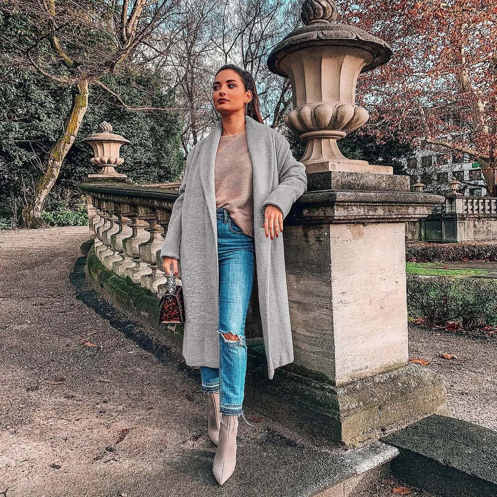 Женская одежда верхняя одежда& Coatswool из хлопка и смешанных Повседневное одноцветное осеннее пальто Для женщин большой Размеры длинное зимнее пальто размера плюс Шерстяное пальто# J30