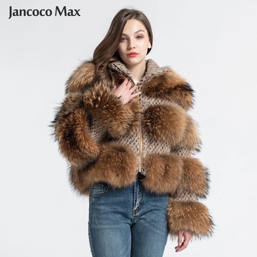 

Jancoco Max Real Raccoon Fur Jackets Female Fashion Natural Fur Coats Long Sleeve Winter Women Overcoat S7458
