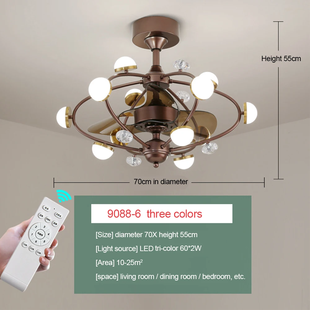 6 bulbs 70x55cm Потолочный вентилятор огни лампы лущильная машина с пультом дистанционного управления Управление для дома Спальня Ресторан 220 В скандинавском стиле Невидимый - Цвет лезвия: 6 bulbs 70x55cm