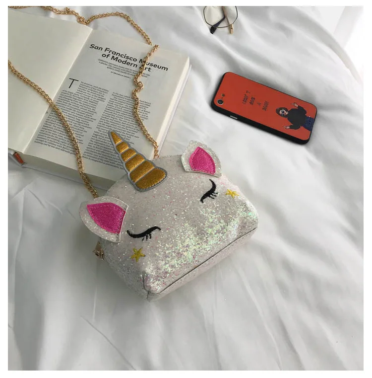 Kids Sequin Gillter Unicorn Handbag Purse Kuwaii Pink Silver Unicorn Crossbody Bags for Little Girls Mini Leather Shoulder Purse (19)