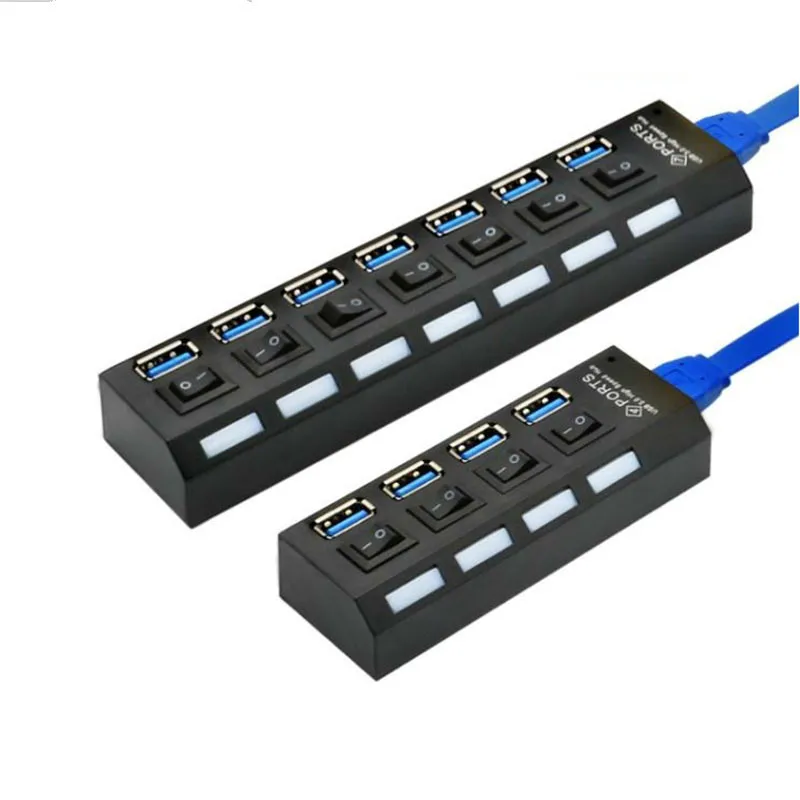 Usb-концентратор Basix 3,0 с переключателем включения/выключения питания высокоскоростной адаптер usb-концентратор 4/7 портов светодиодный usb-разветвитель для Windows Mac OS Pc ноутбука