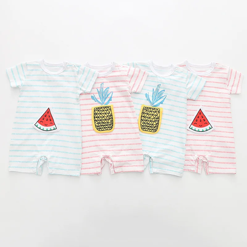 

Baby Jumpsuits 2018 Cartoon Stripes Pineapple Watermelon Short Sleeved Kazakhstan Boxer One Piece Crawling Clothes