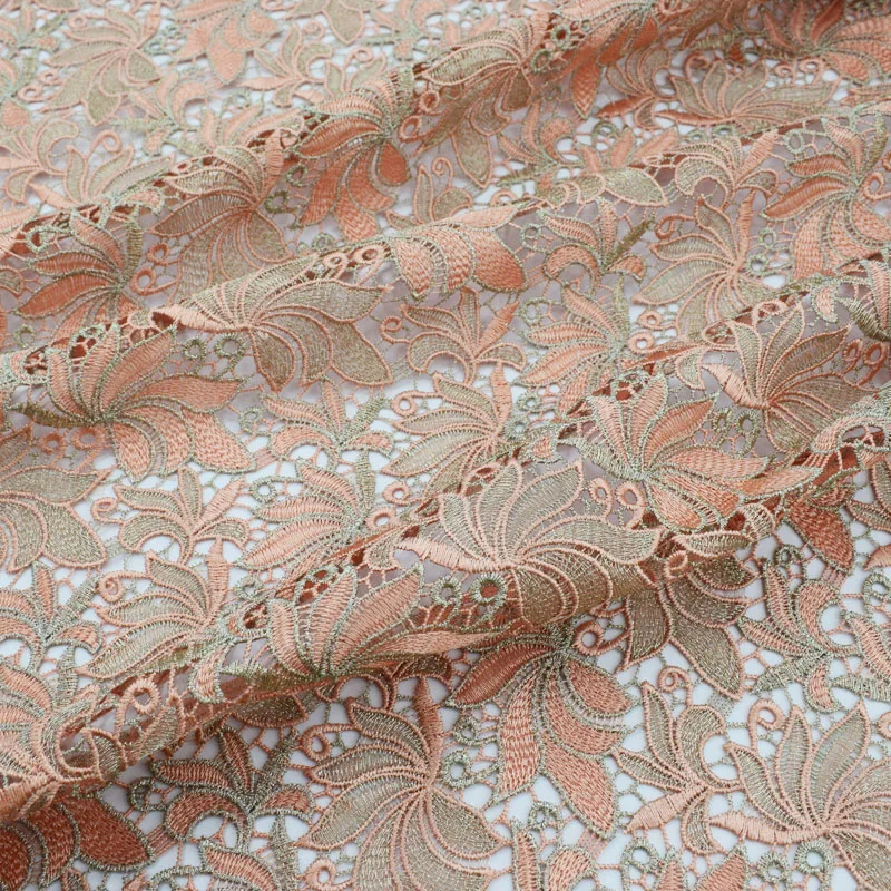 Вышитый золотой лист водорастворимый кружевной ткани для платья telas por metro bazin riche getzner tissus au metre tissu tecido