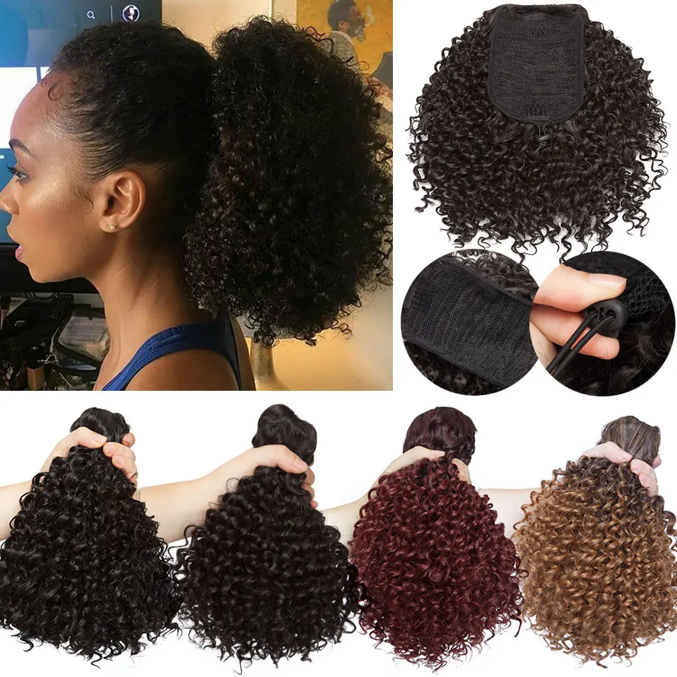 Big Deal Curly Ponytail Hair-Extension Afro-Puff Kinky American Puff-Afro Drawstring Clip-In Synthetic 0BJqjGOyg