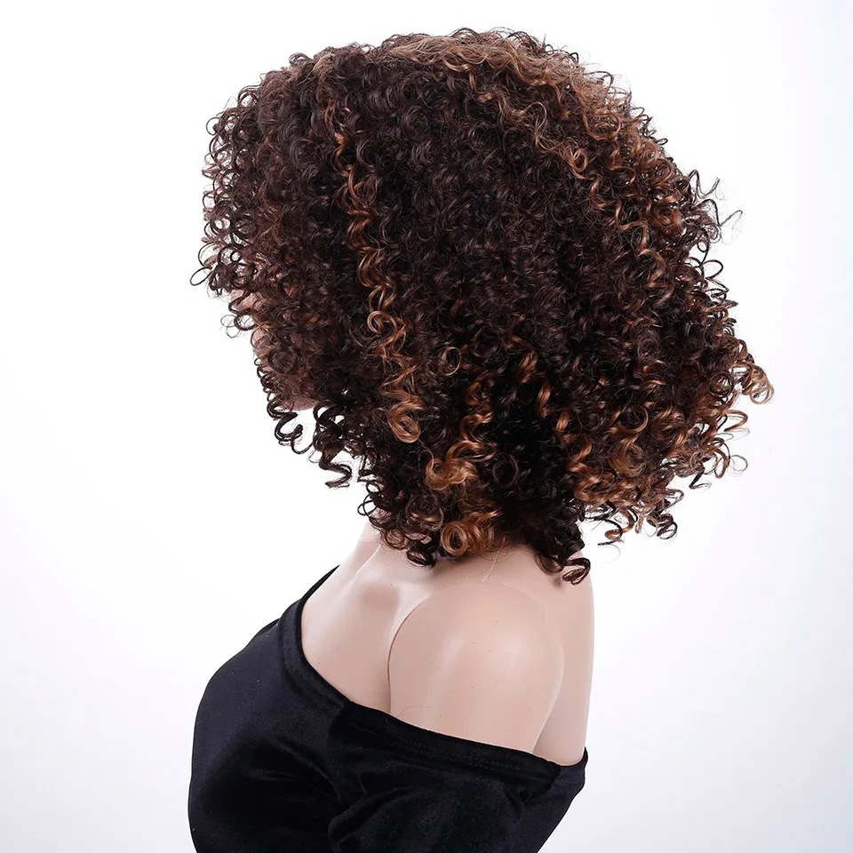 LANLAN афро-американские короткие кудрявые волосы коричневый syntheswig взрывной парик высокое качество высокая температура волокно Материал