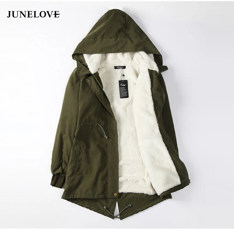 JuneLove женские парки зимние пальто с капюшоном толстые хлопковые теплые куртки