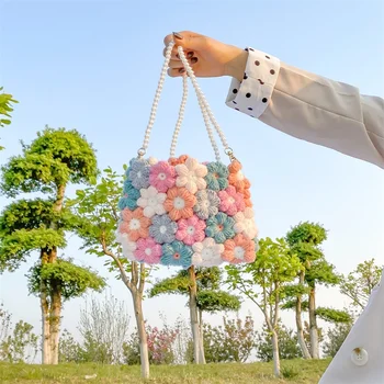 

Bag puff flower woven DIY bag 2020 New Handmade Bag homemade women's messenger bag
