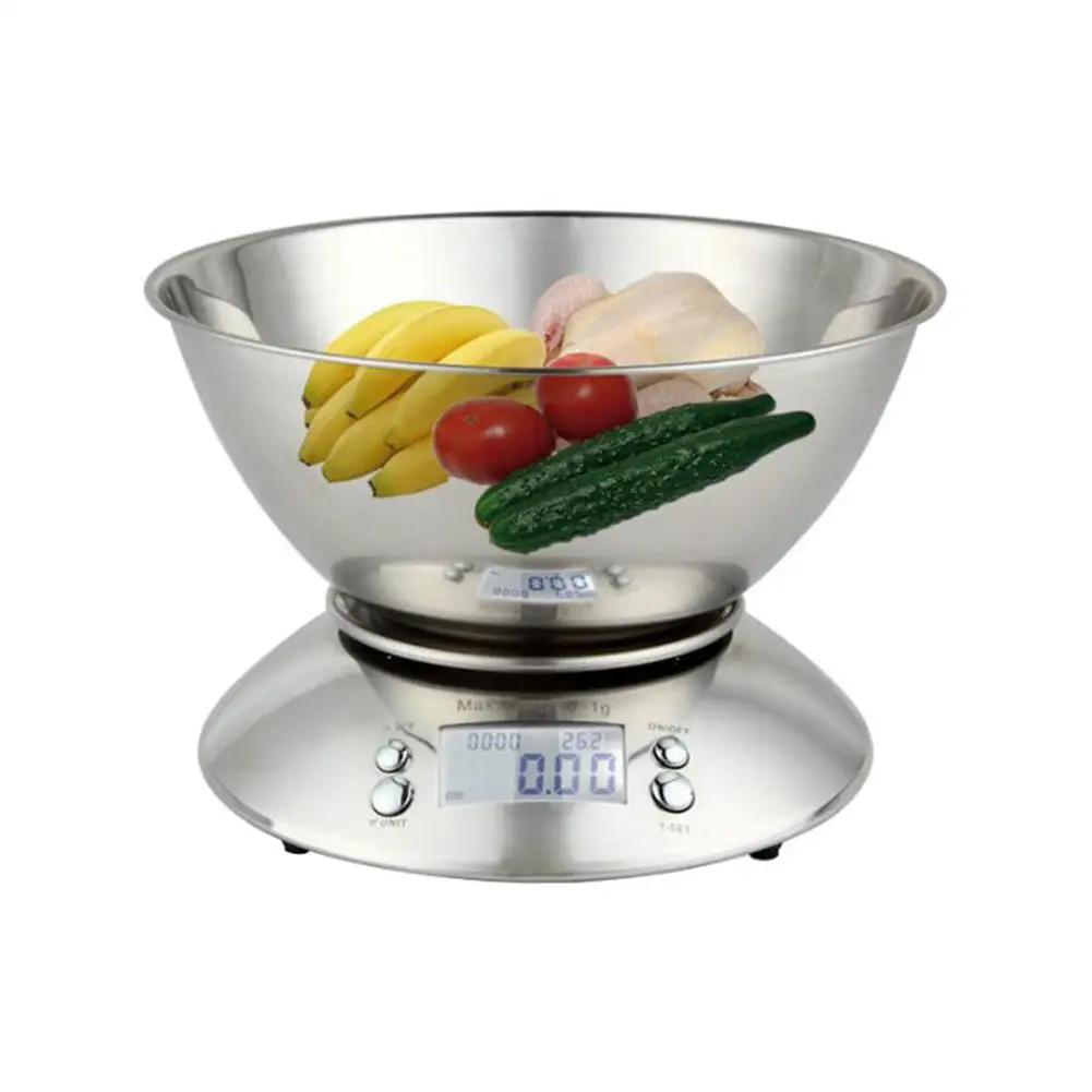 

Kitchen Stainless Steel Scale with Bowl and Clock for Food Weighing Baking Flour Weighing Tool Measuring Tool