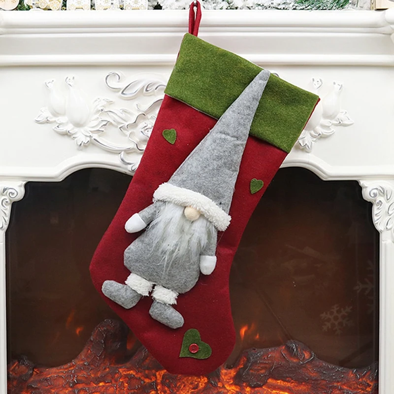 Christmas Stocking Santa Claus Candy Gift Bag Xmas Tree Hanging Decor