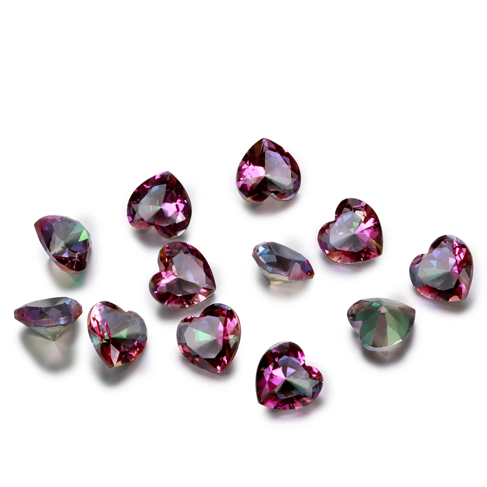 1-3ct Milticolor Loose Gemstone Heart Shape Rainbow Mystery Topaz 9x9MM  Stones Wholesale Decoration Gifts 10 pcs/set