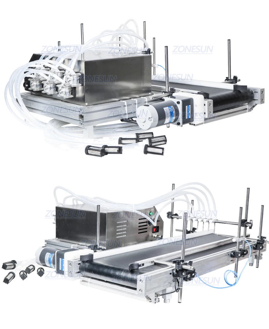 ZONESUN ZS-DTPP6B Desktop 6 Heads Peristaltic Pump Liquid Filling Machine With Conveyor