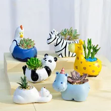 Cartoon Animals Succulent Planter Pot Resin Handicraft Giraffe Zebra Polar Bear Panda Hippo Shape Desktop Decoration Flower Pot