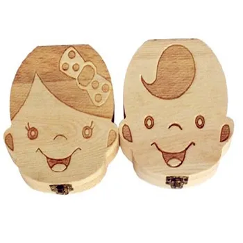 

English/Spanish/Russia/French/German Wooden Box Tooth Box Organizer Save Milk Teeth Box Storage Teeth Gift Umbilical Cord