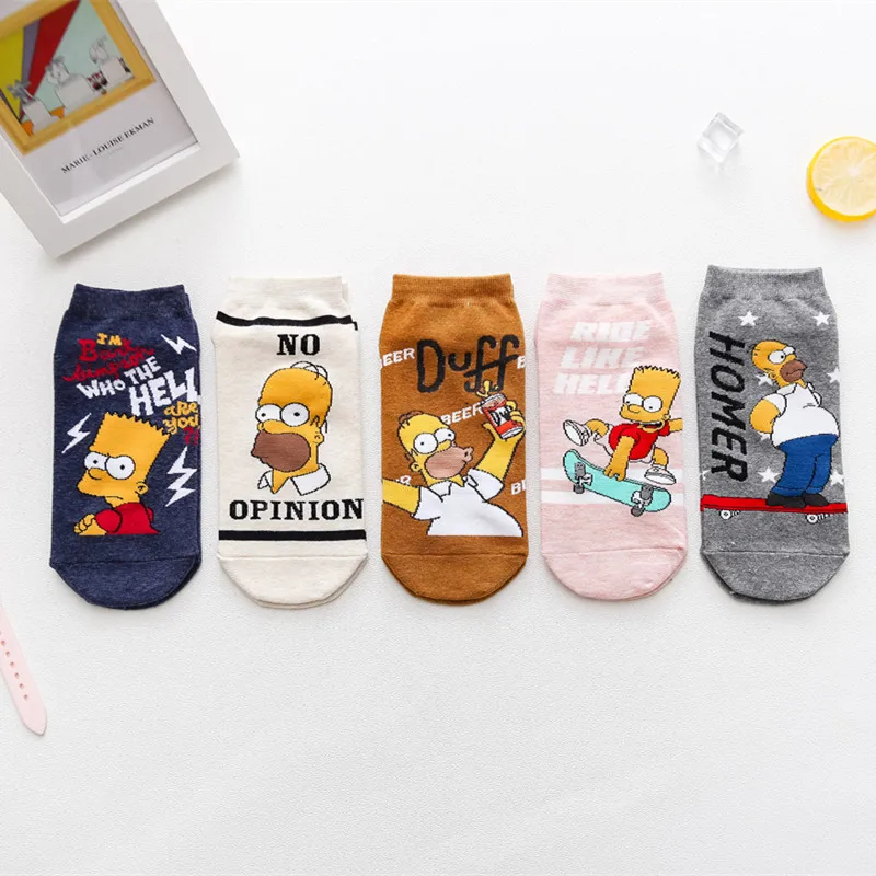 5 пар = 10 шт., осенние женские носки с изображением Шиба, 4 собаки, хлопковые забавные носки с рисунками, Harajuku Kawaii, милые носки, сохраняющие тепло, Симпсон