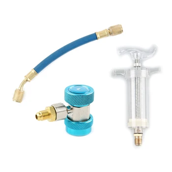 

1set Car A/C Oil & Dye Injector+Low R12 Or R134A Quick Coupler Adapter Brass + Aluminum + Plastic Kit Injection With Connector