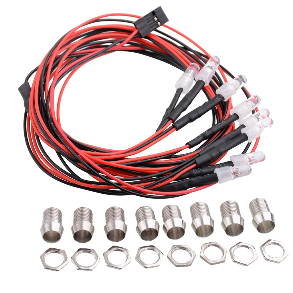 8pcs RC 5mm LED Lights Headlight Spotlight for 1/5 1/8 1/10 1/12 1/16 RC Buggy ,White ,Red LEDs