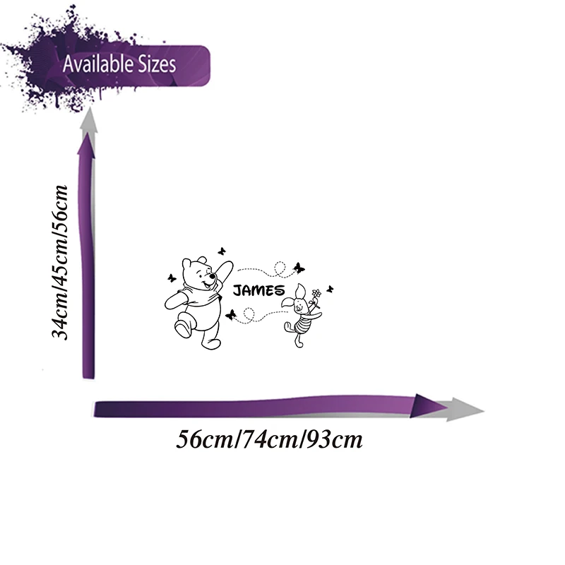 Cartoon Custom Name Winnie the Pooh Wall Sticker Nursery Kids Room Personalize Name Winnie the Pooh and Piglet Butterflies Decal (1)