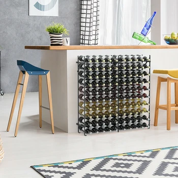 

100 Bottle Large Capacity 10 Tier Display Metal Wine Rack Sturdy All Metal Frame Open Design Anti-slip Notches Wine Storage Rack