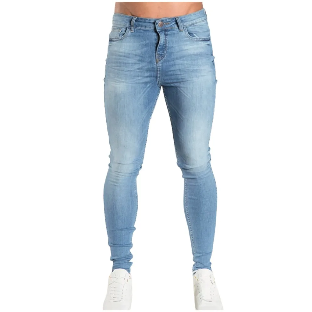 Модные мужские длинные однотонные обтягивающие синие Черные джинсы, Мужская одежда, джинсовые штаны, повседневные брюки, уличная одежда#4
