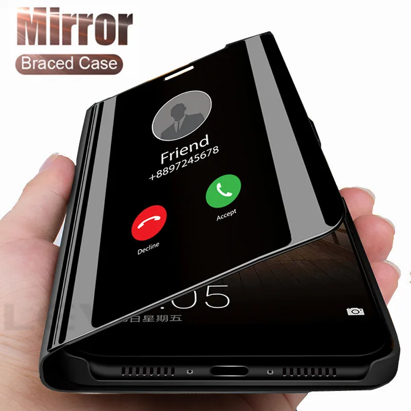 

For Oneplus 6 6T Clear View Smart Mirror Flip Phone Case Mirror leather Stand Cover For One Plus 6 6T Oneplus 6 T Full Back Case