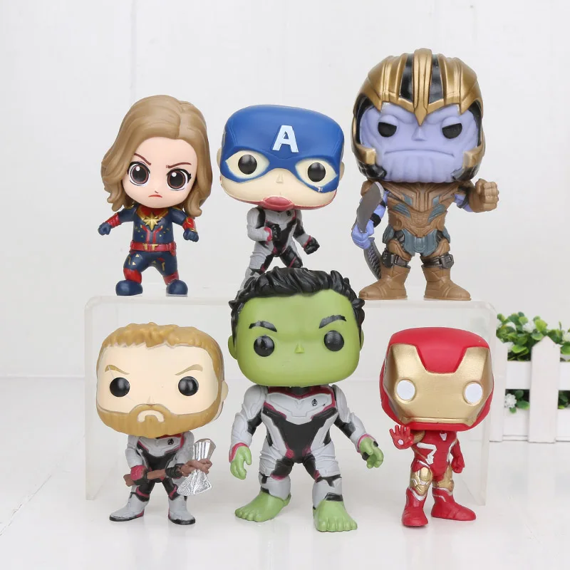 

6pcs/set Marvel Avengers figure toys Q Thanos Iron man Spider man Captain American Hulk Figure Model Toys
