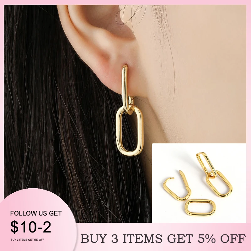 

Authentic 925 Sterling Silver Geometric Oval Hoop Earrings For Women Simple Metal Style Detachable Earrings For Women E-073