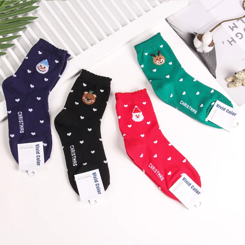 Рождественская серия носков с рисунком медведя, Санта Клауса, снеговика, Милу, оленя; сезон осень-зима; женские хлопковые носки; удобные дышащие Повседневные носки
