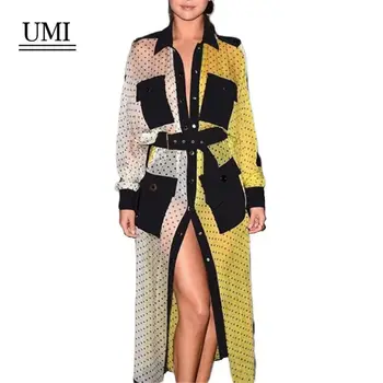 

Early Spring autumn Collide Ribbon Belt Wave Button Long Sleeve Fund beach Fashion Cardigan befree Large sizes sexy dress