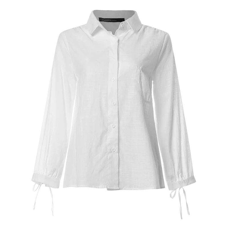 Top Fashion Celmia Women Vintage Blouses Cotton Casual Long Sleeve Ladies Shirts Buttons Baggy Blusas Femininas Plus Size - Color: White