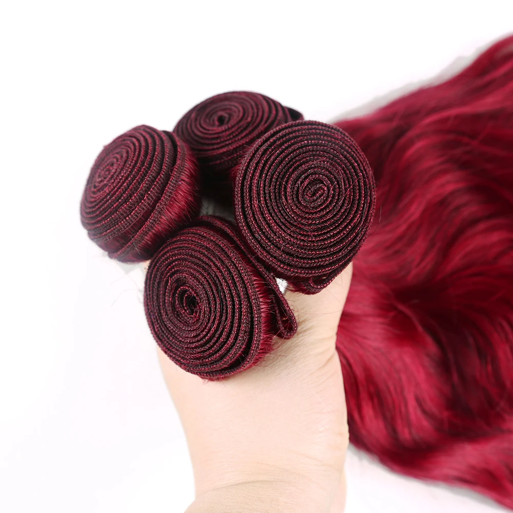 13x4 Lace Frontal With Burgundy Red Color Human Hair Weaves X-TRESS Natural Wave Brazilian Non-remy Hair Bundles With Closure