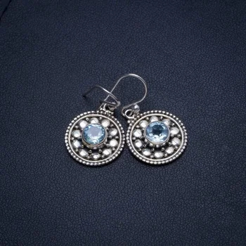 

Natural Blue Topaz Handmade Mexican 925 Sterling Silver Earrings 1" T4196