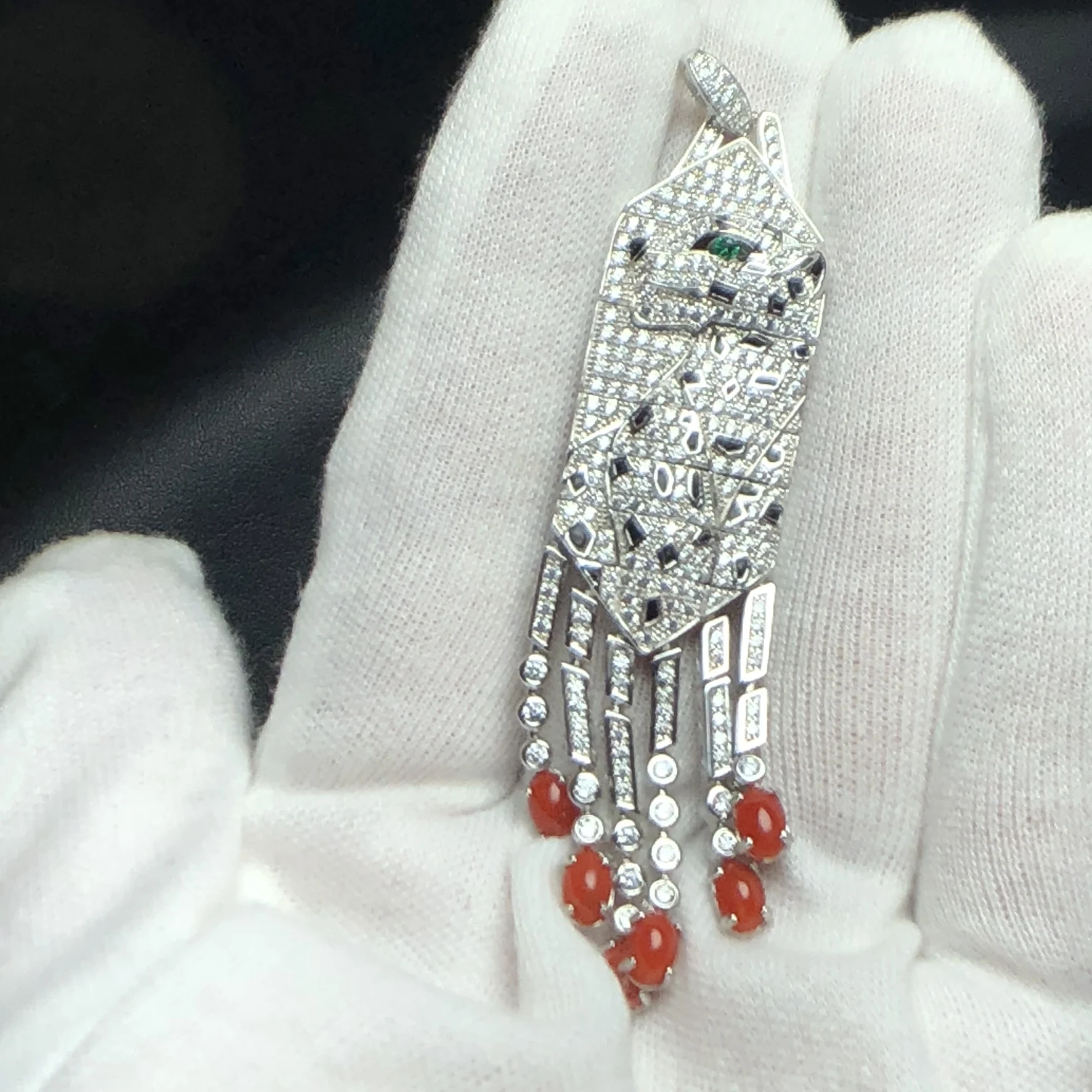 

Fine Jewelry Real 925 Steling Silver s925 100% Natural Precious Coral Gemstone leopard Female Pendant Necklaces Christmas Gift