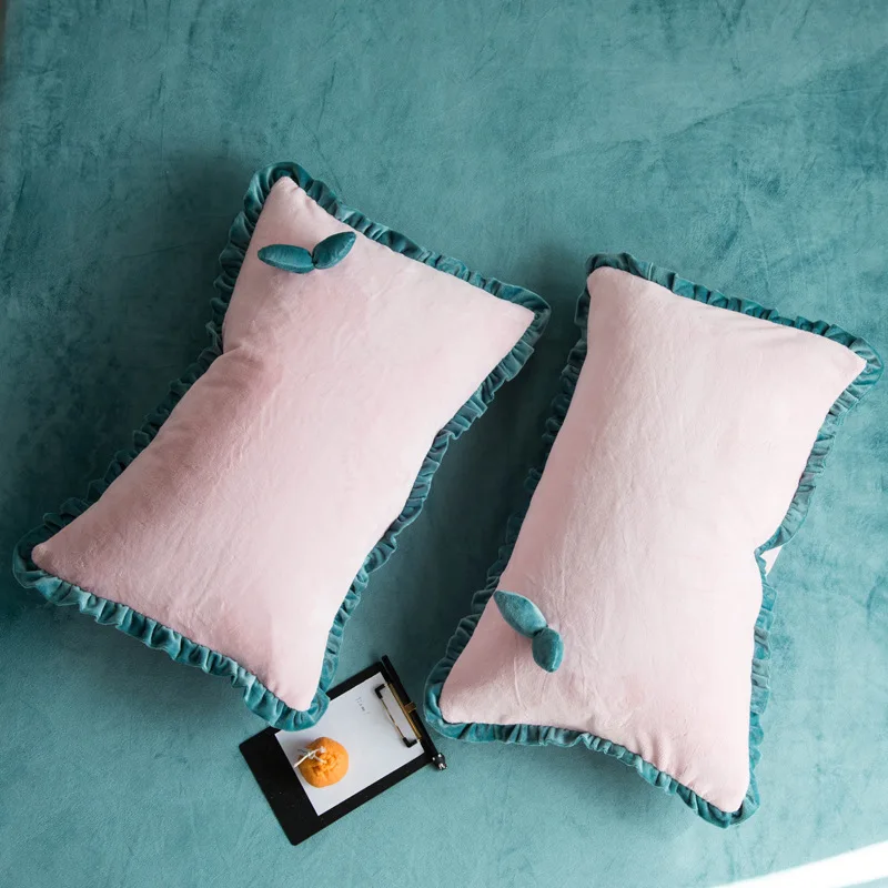 light pink 74x48 см корейский уплотненный Теплый Бархатный Чехол для подушки в виде листа лотоса жабо наволочка для подушки на осень и зиму чехол для подушки - Цвет: light pink
