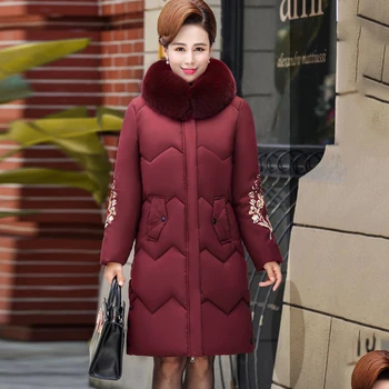 

Women winter jacket mid-length coat female middle-aged new style women's cotton coat down jacket cotton collar cotton jacket