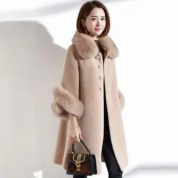 

Real Fur Coat Women Korean Sheep Shearing Winter Coat Women Fox Fur Collar Jacket Women Clothes 2020 Manteau Femme JS9104 YY1200