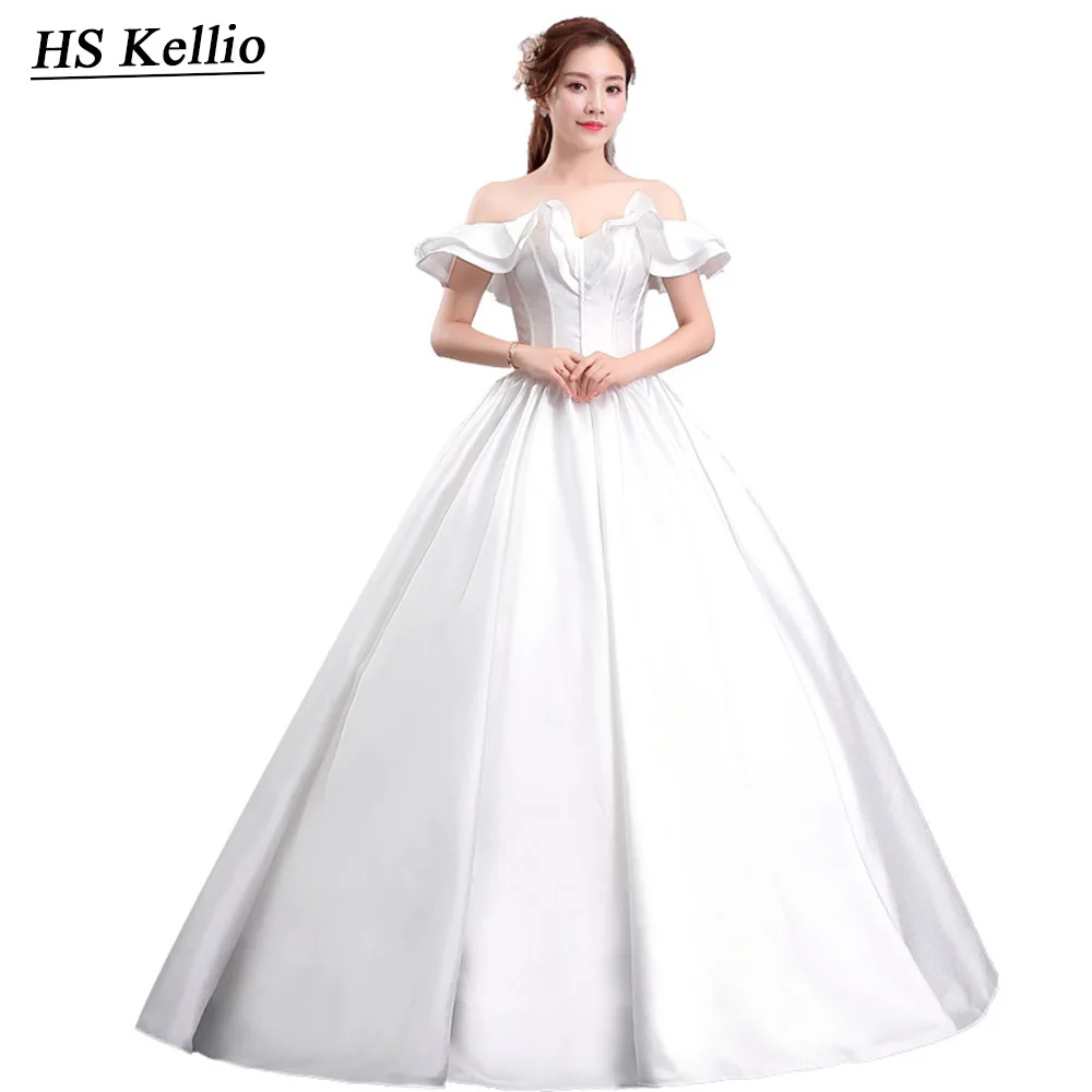 Элегантное атласное свадебное платье с открытыми плечами простое Vestido De Novia