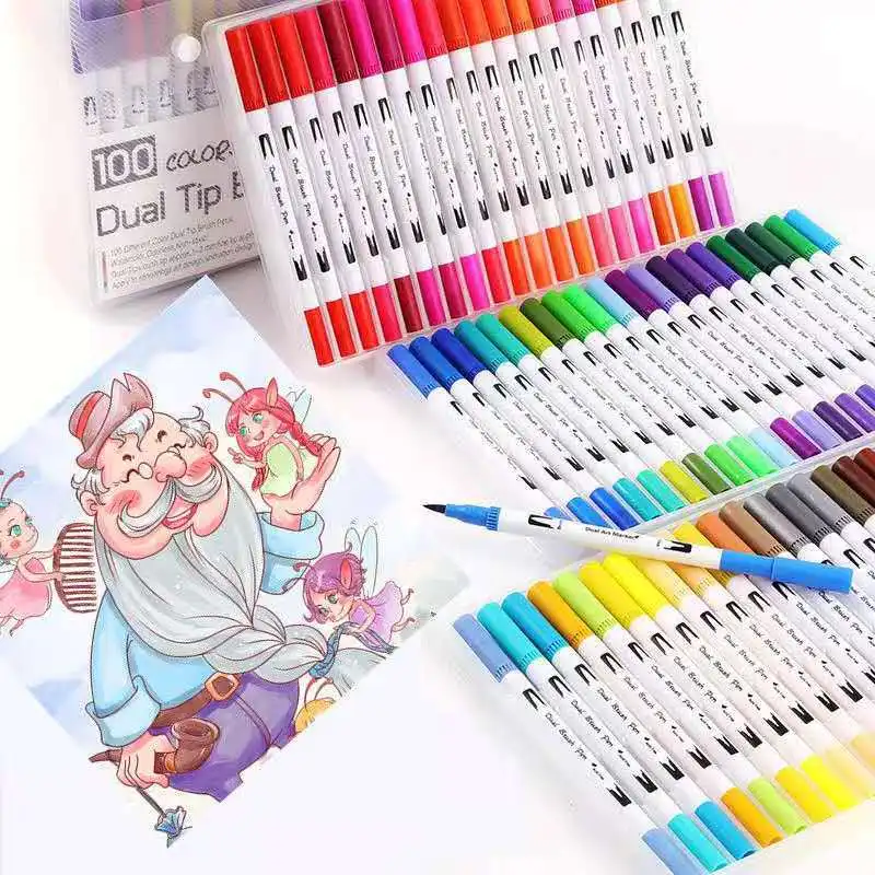 12/18/24/36/48/72/100 Colors Dual Brush Art Markers Pen Fine Tip and Brush Tip Watercolor Pens for Drawing Painting Stationery afbeelding