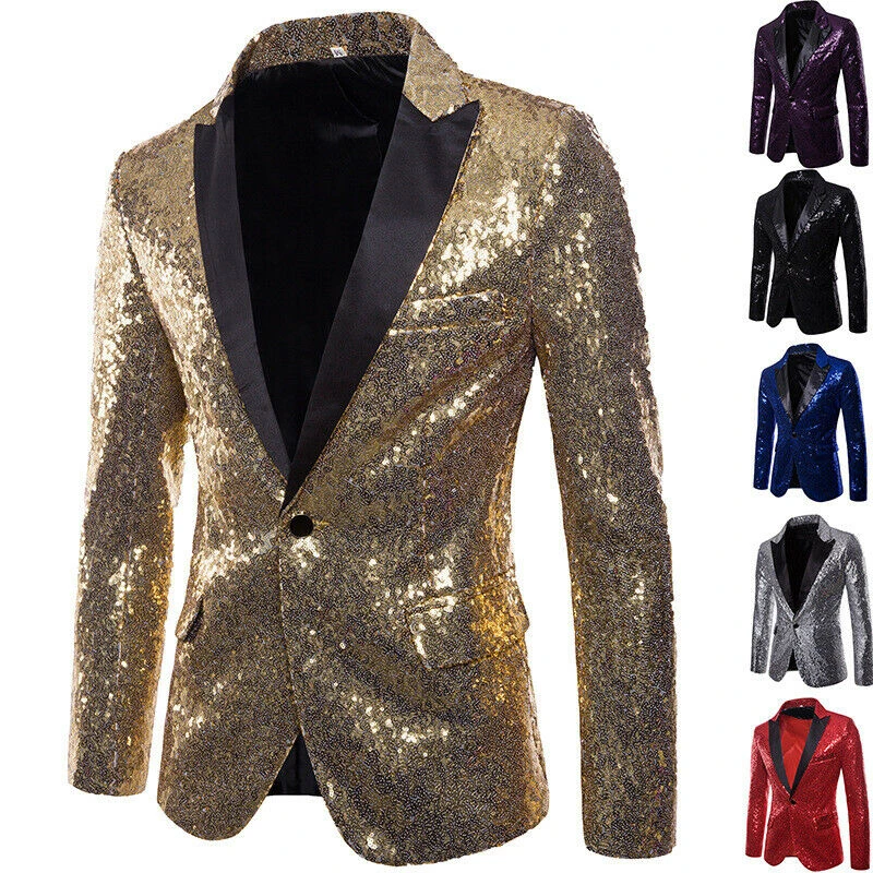 Formal Men Glitters Suit Jackets Sequins Party Button Dance Bling Coats Wedding Party Men Blazer Gentleman Formal Suit blazers