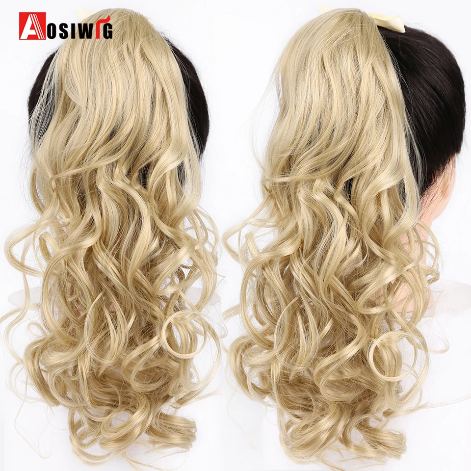 AOSIWIG для женщин 2" длинные волнистые конский хвост парики клип в волосы конский хвост Расширения термостойкие синтетические поддельные волосы черный 7 цветов