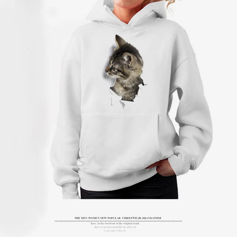 Women Girl Cartoon 3D Lovely Cat Print Sweatshirt With Pocket Long Sleeve Casual Harajuku Hoodies Steetwear Sudadera Mujer Ey