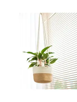 

Handwoven Hanging Planter Plant Basket with Jute Cotton Cord Indoor Flower Pot Macrame Storage Organizer