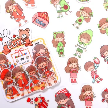 

40Pcs/Bag So Cute Sticker Kawaii Cartoon Girl Drink Plant Cat Fruit Japanese Stationery Stickers For Kids DIY Decor Scrapbooking