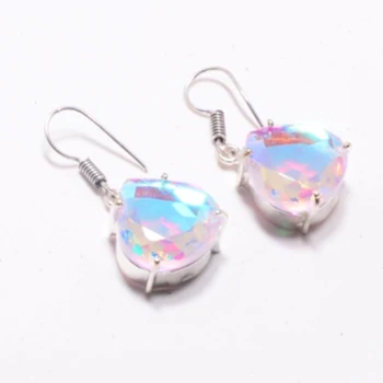 

Rainbow Fire Topaz Silver Overlay on Copper Earrings, 35 mm , E4439