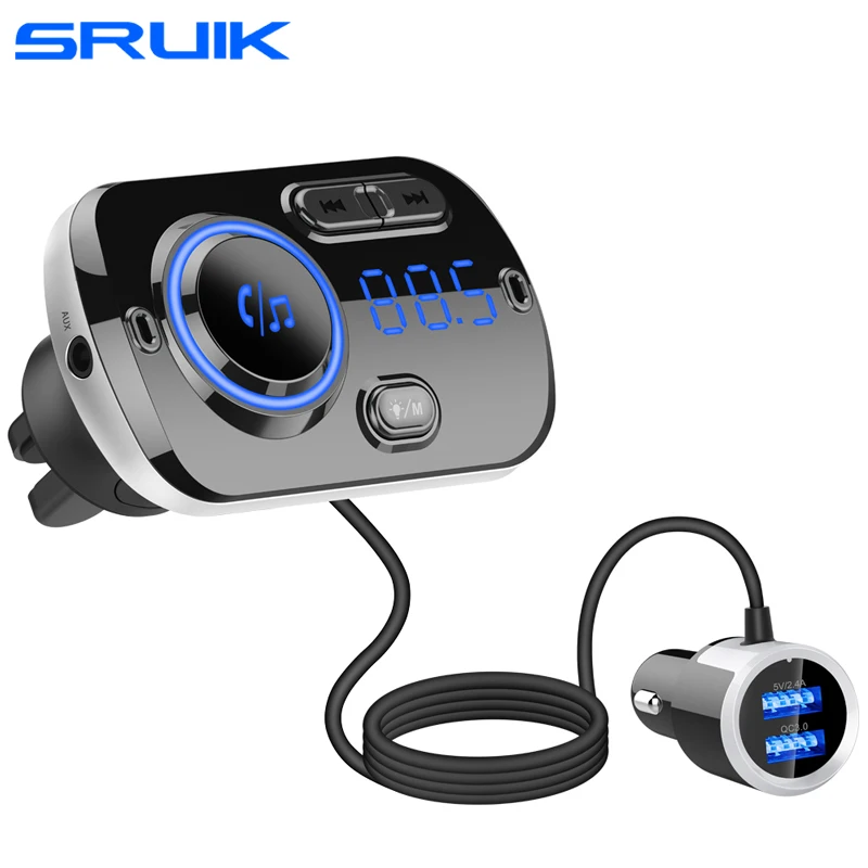 Черный SRUIK автомобильный fm-передатчик Bluetooth 5,0 FM модулятор USB Автомобильное зарядное устройство комплект громкой связи музыкальный плеер ночное видение светодиодный светильник - Название цвета: Черный