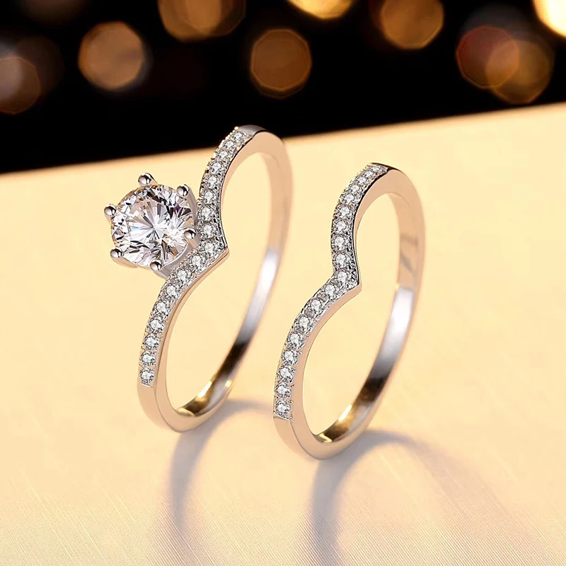 

BOEYCJR V shape 925 Silver 0.6ct F color Moissanite VVS Engagement Wedding Diamond Ring With national certificate for Women