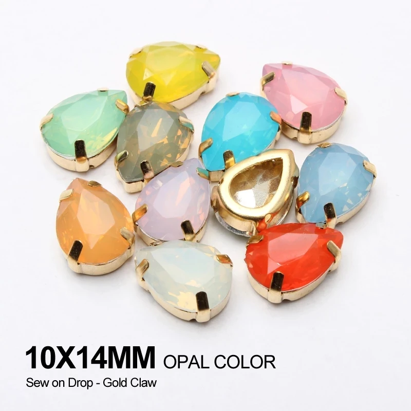 Новый 10X14mm падения пришить коготь стразы опал цвет золотой декоративные камни