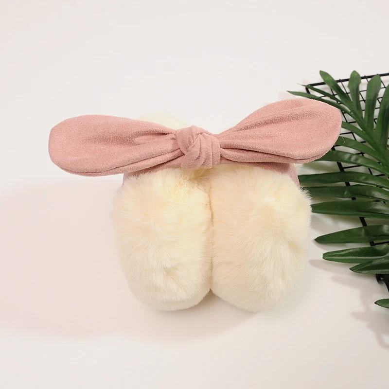 pink Новинка, модные женские меховые зимние ухо теплые наушники с заячьими ушками, мягкие плюшевые наушники, новейшие наушники - Цвет: pink